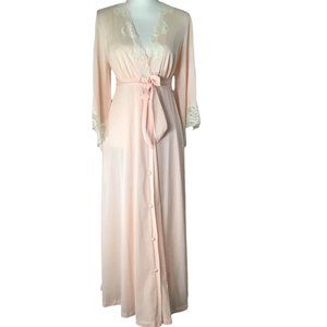 Jolie JC Penney Made in USA Peach Nightgown Robe Set Lace Nylon Sz Small Vintage
